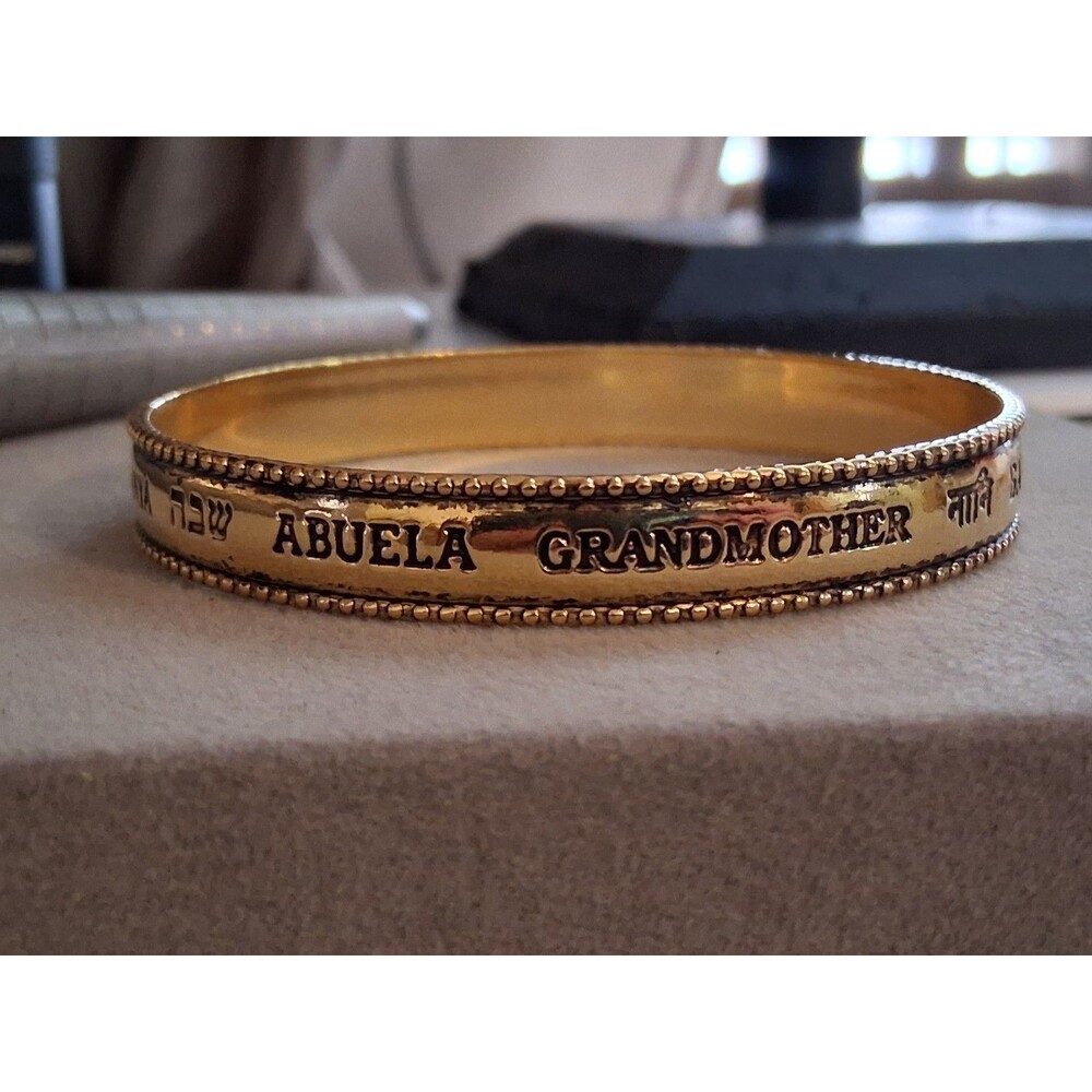 vintage gold-tone Avon bangle bracelet engraved grandmother in multiple language